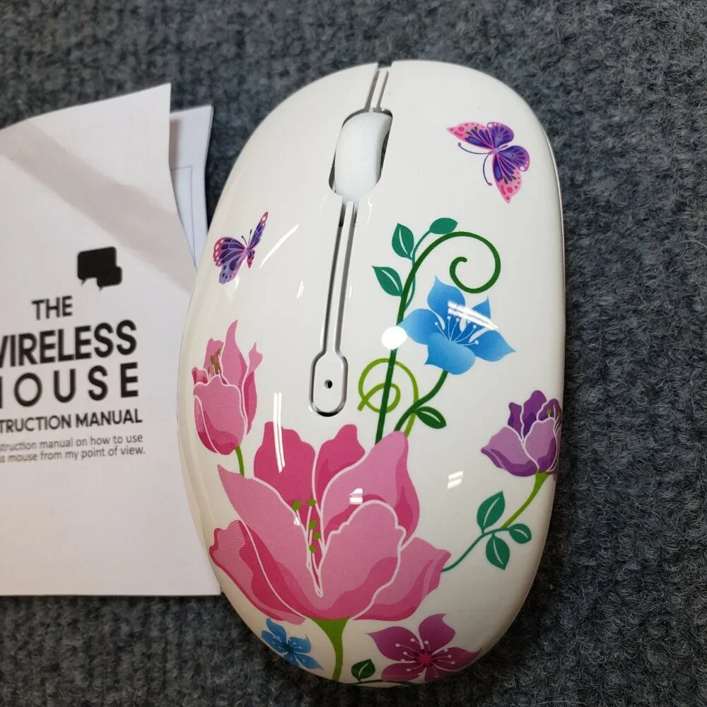 Share Wireless Mouse with Nano Receiver for PC, Mac. Flowers White Butterflies.